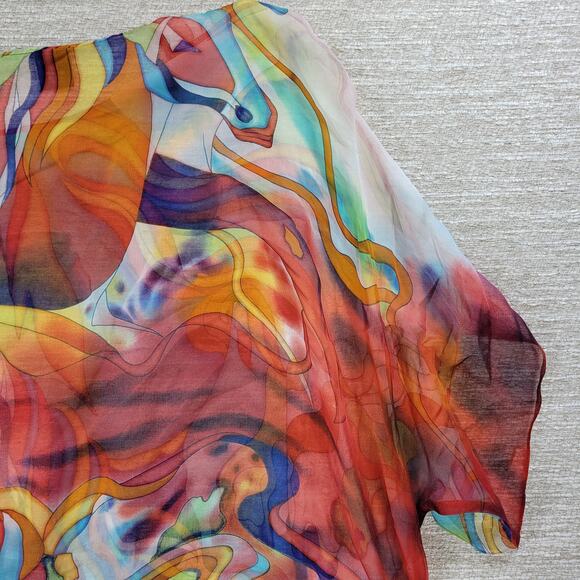 Cocoon House Kimono Silk Top Womens S/M Watercolor Swirl Side Tie Art To Wear - Picture 14 of 16